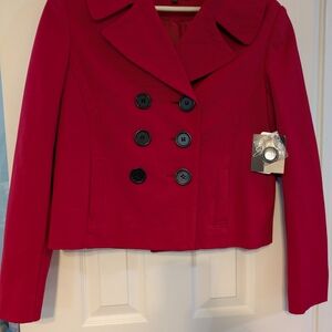 Jessica Red Pea Coat with Black Buttons